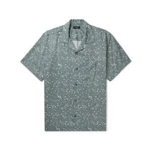 NWT THEORY Noll SS Geo Floral Print Button Down Camp Shirt in Green